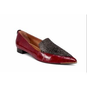 Tory Burch Lila Spotted Haircalf Loafers Burgundy Patent Leather US 5 Womens NWB